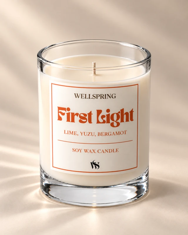 Sojowa świeca zapachowa First Light Wellspring Home o zapachu limonki, yuzu i bergamotki