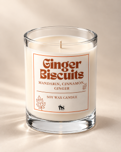 Sojowa świeca zapachowa Ginger Biscuits Wellspring Home o zapachu mandarynki, cynamonu i imbiru