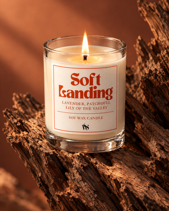 Sojowa świeca zapachowa Soft Landing Wellspring Home o zapachu lawendy, konwalii i paczuli